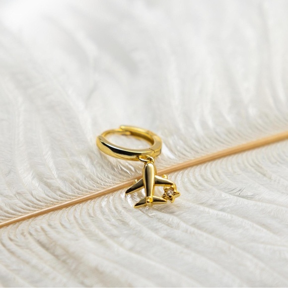 925 Sterling Silver & 18 K Gold Planet and Airplane Earrings - Picture 4 of 4